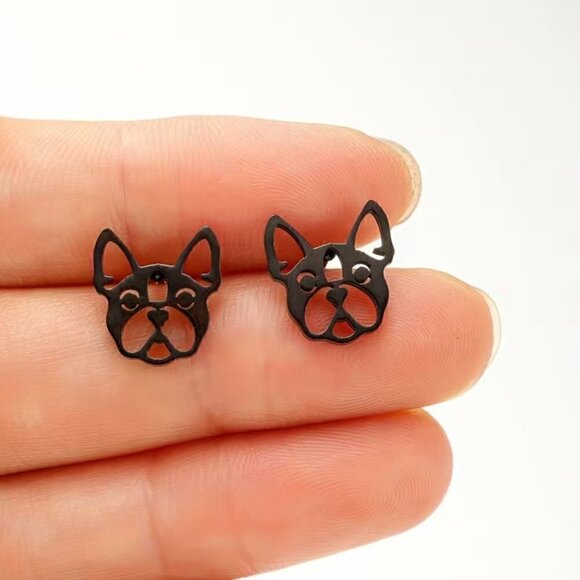 Frenchie Pup Face Stainless Steel Stud Earrings #1199 - Picture 8 of 8